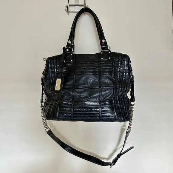Badgley Mischka | American Glamour | Black Leather + Metal Shoulder Bag - Picture 1 of 8